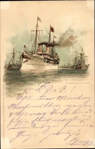 Künstler Litho Bohrdt, Hans, Kaiserliche Yacht SMS Hohenzollern, Parade abnehmend