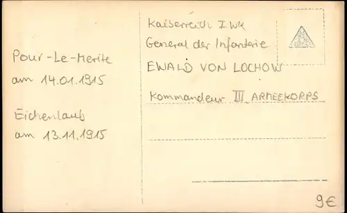 Ak General der Infanterie Ewald von Lochow, Portrait, Orden