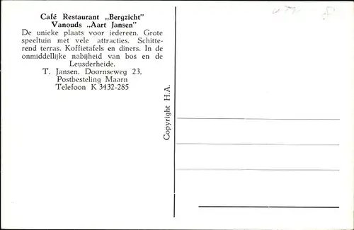 Ak Maarn Utrecht, Cafe Restaurant Bergzicht, Vanouds Aart Jansen