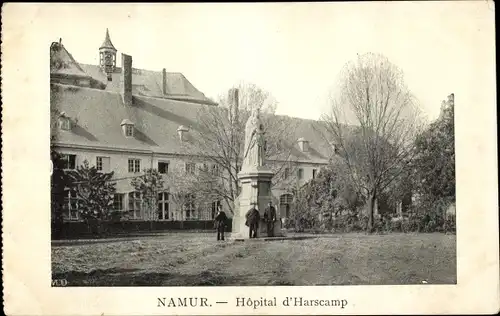 Ak Namur Wallonien, Hôpital d'Harscamp, Statue vor dem Krankenhaus