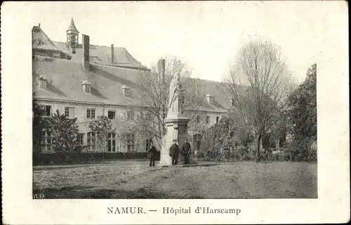 Ak Namur Wallonien, Hôpital d'Harscamp, Statue vor dem Krankenhaus