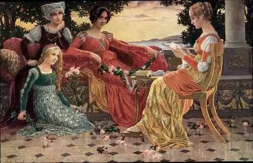 Künstler Ak Sonrel, Abend-Dichtung, junge Frauen