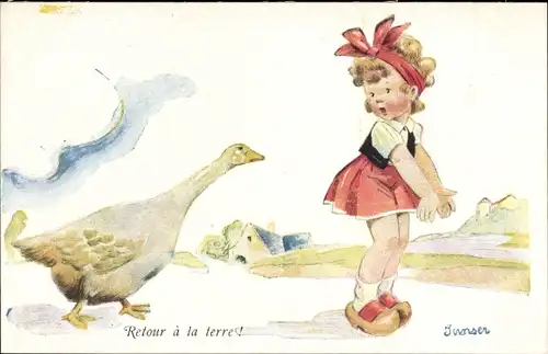 Künstler Ak Janser, Mädchen und Gans