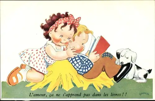 Künstler Ak Janser, L'amour, ca ne s'apprend pas dans les livres, Kinder, Hund