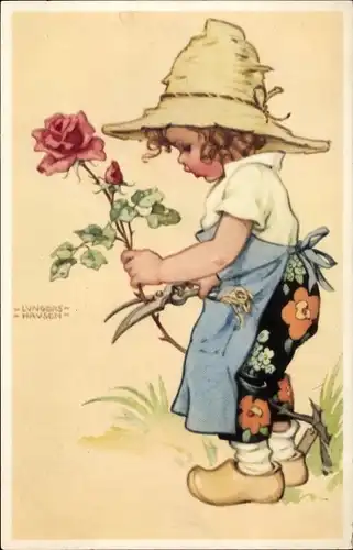 Künstler Ak Lungershausen, Ilse Wende, Mädchen mit Rose