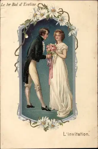 Präge Ak Le 1er Bal d'Eveline, L'invitation, Homme et Femme