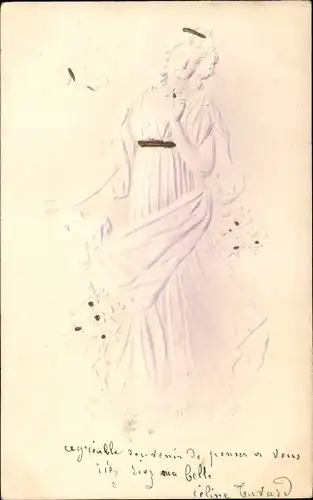 Präge Litho Frau in historischem Kleid