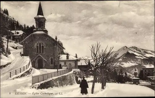 Ak Leysin Kanton Waadt, Katholische Kirche, Winter