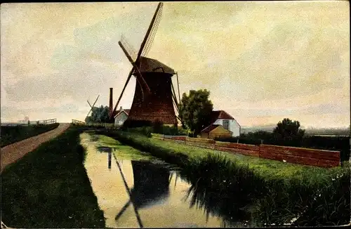 Ak Windmühlen am Fluss, Straße, Wohnhaus