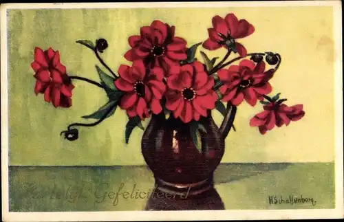 Künstler Ak Schallenberg, H., Glückwunsch, Blumen in der Blumenvase