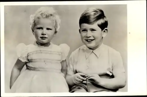 Ak Kronprinz Charles und Prinzessin Anne von Großbritannien, 1952