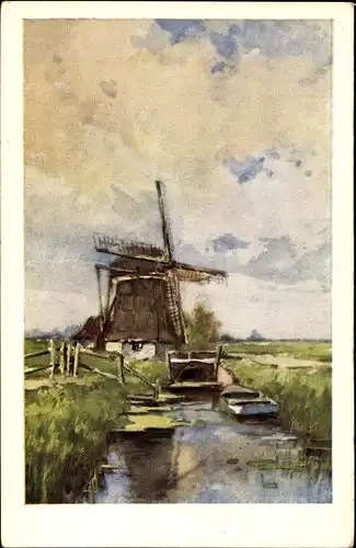 Ak Windmühle, Fluss, Ruderboot, Zaun