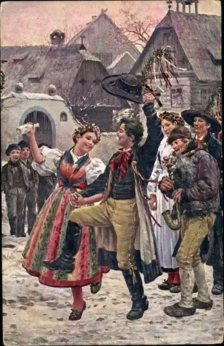 Künstler Ak Spillar, J., Tanzpaar, Tschechische Volkstrachten