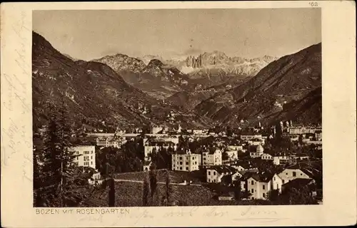 Ak Bolzano Bozen Trentino Südtirol, Blick auf den Ort mit Rosengarten, Berge
