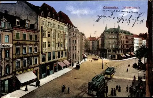 Ak Chemnitz in Sachsen, Johannisplatz, Straßenbahnen