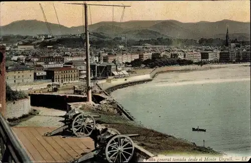 Ak Donostia San Sebastián Baskenland, Gesamtansicht des Berges Urgull