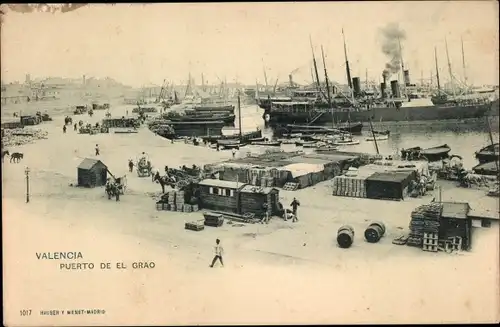 Ak Valencia Stadt Spanien, Hafen El Grao, Dampfschiffe