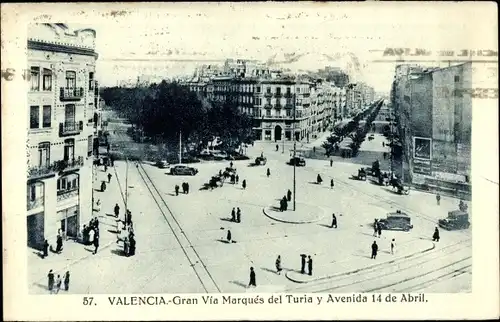 Ak Valencia Stadt Spanien, Gran Via Marqués del Turia, Avenida 14 de Abril