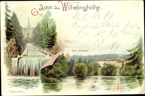 Litho Bad Wilhelmshöhe Kassel in Hessen, Kaskaden, Schloss