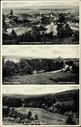 Ak Bad Brambach im Vogtland, Radiumbad und Kurhof, Kurhotel, Blick ins Röthenbachtal