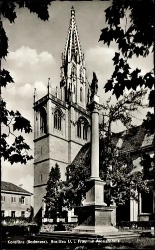 Ak Konstanz am Bodensee, Basilika U. L. Frau mit Mariensäule