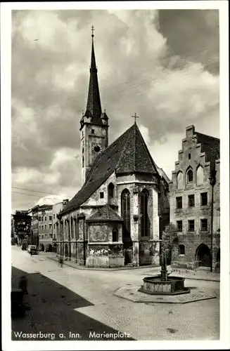 Ak Wasserburg am Inn in Oberbayern, Marienplatz