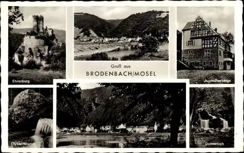 Ak Brodenbach an der Mosel, Ehrenburg, Jugendherberge, Donnerloch, Ehrbachklamm