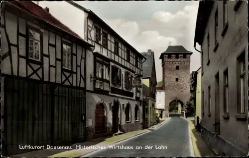 Ak Dausenau an der Lahn, historisches Wirtshaus an der Lahn