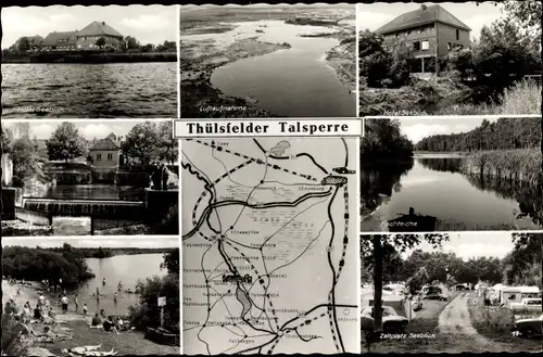 Ak Thüle Friesoythe in Niedersachsen, Thülsfelder Talsperre, Hotel Seeblick, Zeltplatz, Wasserablauf