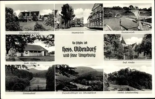 Ak Hessisch Oldendorf, Münchhausenhaus, Marktplatz, Badeanstalt, Schloss