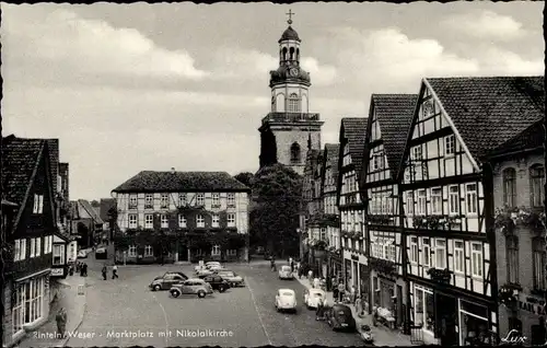 Ak Rinteln an der Weser Kreis Schaumburg, Marktplatz mit Nikolaikirche