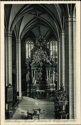 Ak Schneeberg im Erzgebirge, St. Wolfgangkirche, Innenansicht, Altar