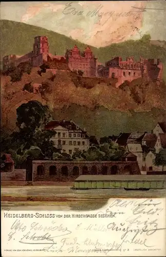 Künstler Ak Kley, Heidelberg am Neckar, Schloss von der Hirschgasse gesehen