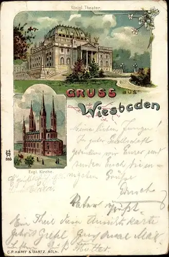 Litho Wiesbaden in Hessen, Königliches Theater, Evangelische Kirche