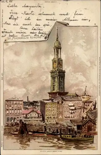 Künstler Litho Hamburg Mitte Neustadt, Michaeliskirche, Kirche St. Michaelis, Michel