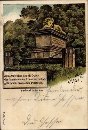 Litho Kassel in Hessen, Löwe, Denkmal in der Aue