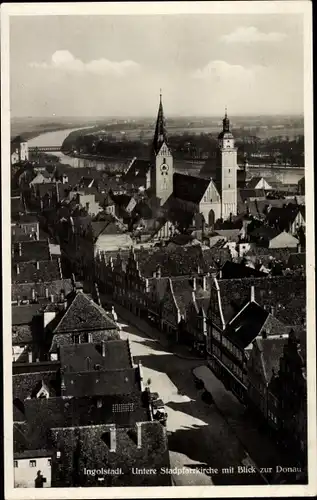 Ak Ingolstadt an der Donau Oberbayern, Untere Stadtpfarrkirche, Blick zur Donau