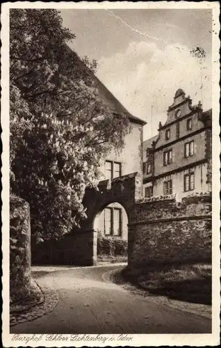 Ak Lichtenberg Fischbachtal im Odenwald, Schloss Lichtenberg, Burghof, Hotel Pension