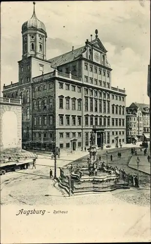 Ak Augsburg in Schwaben, Rathaus, Brunnen