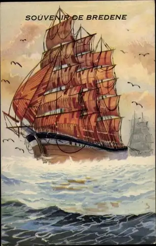 Künstler Ak Bredene Westflandern, Segelschiff in Fahrt