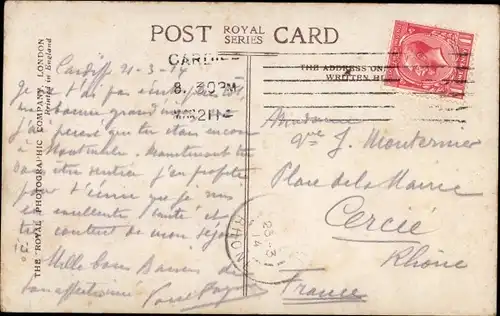 Ak Cardiff Wales, High Street, Straßenbahn