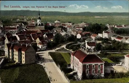 Ak Bad Lausick in Sachsen, Panorama, aufgenommen vom Luftschiff Parseval V von Major Härtel