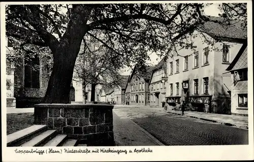 Ak Coppenbrügge Niedersachsen, Niederstraße, Kircheingang, Apotheke