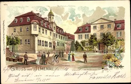 Litho Ilmenau in Thüringen, Rathaus, Schloss