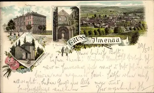 Litho Ilmenau im Ilm Kreis Thüringen, Paulinzella, Goethehäuschen, Technicum