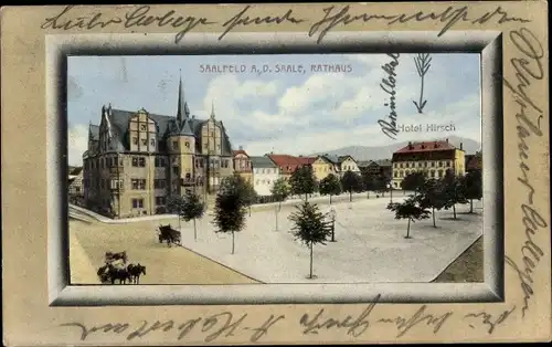 Passepartout Ak Saalfeld an der Saale Thüringen, Rathaus, Hotel Hirsch