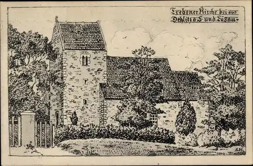 Künstler Ak Dehlitz Lützen im Burgenlandkreis, Kirche Treben