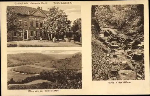 Ak Tröbsdorf Laucha an der Unstrut, Gasthof Hermann Kunth, Blick von der Teufelskanzel, Blinde