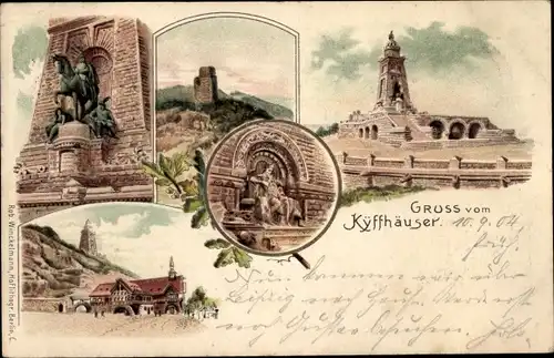 Litho Steinthaleben Kyffhäuserland in Thüringen, Kyffhäuser, Kaiser Wilhelm Denkmal, Barbarossa