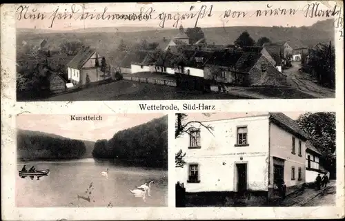 Ak Wettelrode Sangerhausen Südharz, Teilansicht, Kunstteich